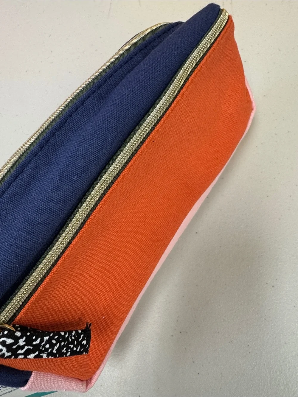 Wexford Colorblock Canvas Pencil Pouch - Orange, Pink & Navy 2 separate compartm